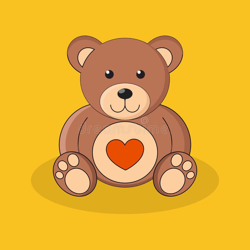 Cute Brown Teddy Bear Holding Red Heart. Stock Vector Illustration of