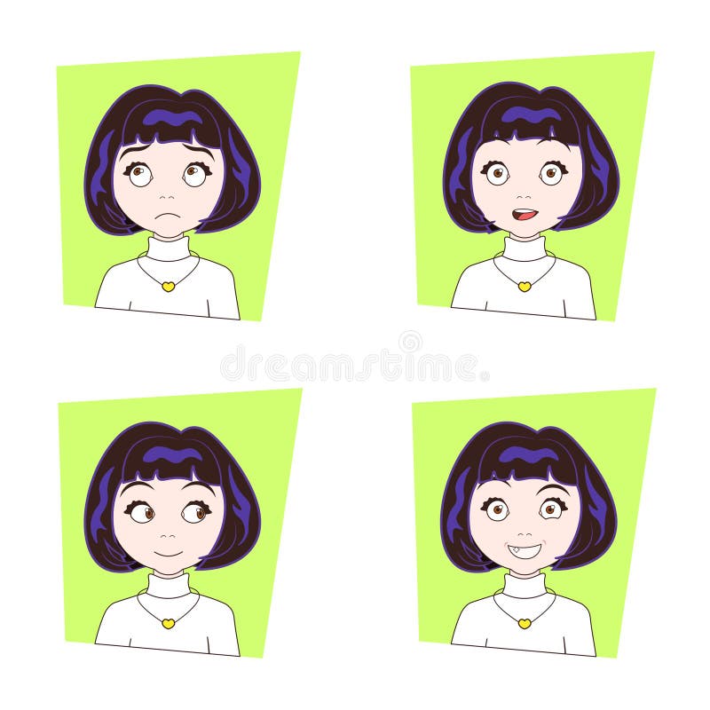 Brunette Young Woman Profile Avatar Beautiful Girl Face Female Cartoon ...