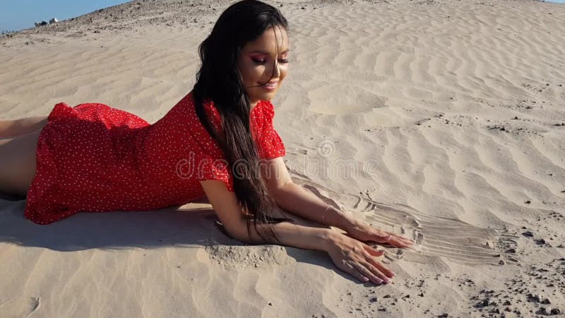 Cute Brunette Girl In Red Top Plays With Sand Stock Footage Video Of Outside Alluring 217083590