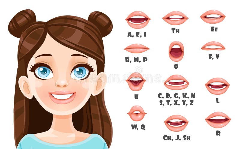 Cute brunette girl talking mouth animation