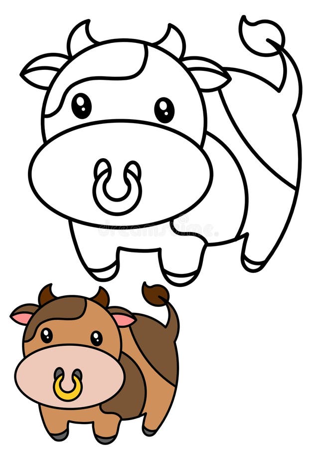 Cute Bull Drawing Colouring Page. Cute Bull with Beautiful Eyes. Colour the  Picture. Color As Shown Below Stock Illustration - Illustration of colour,  animal: 216262007