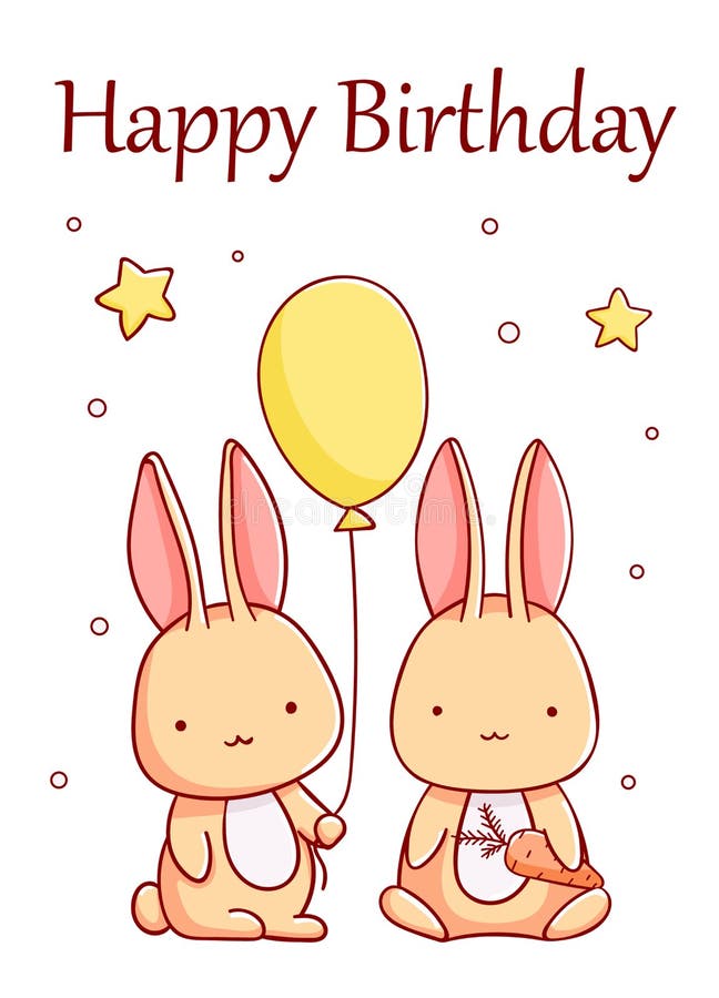 Cute Bunny In The Balloon With Carrot And Stars Cartoon Kawaii Happy Birthday Flat Hand Drawn Isolated On White Stock Vector Illustration Of Doodle Little Cute Bunny In The Balloon With Carrot And Stars Cartoon Kawaii Happy Birthday Flat Hand Drawn Isolated On White Stock Vector Illustration Of Doodle Little