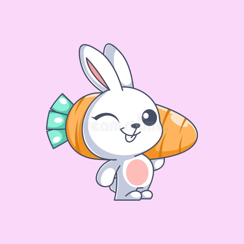 Cute bunny carrying carrots cartoon stock illustration