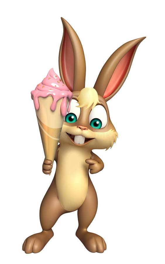 Cute Bunny Cartoon Character with Ice Cream Stock Illustration
