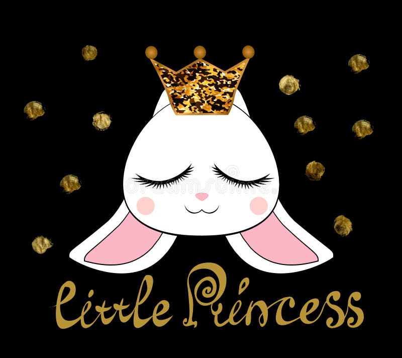 Cute Bunny with Gold Glitter Crown. Stock Vector Illustration of
