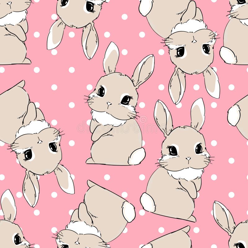 Cute Bunny on a Pink Background. Polkadot. Rabbit Vector Illustration.  Print Design for Baby Textiles, Cute Fabric Stock Illustration -  Illustration of color, paper: 188780517