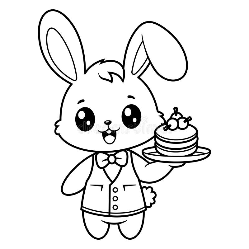 Cute Bunny wird zum Lebensmittelkellner für Färben stock abbildung