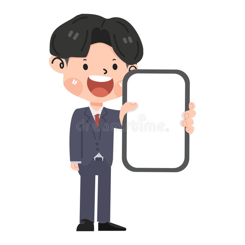 Cute businessman show phone screen royalty free illustration