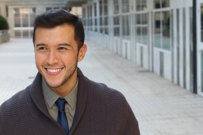 Cute businessman smiling with copy space