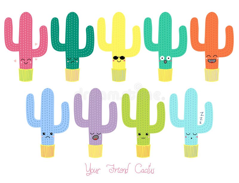 Cute cacti with different faces vector illustration Cute cacti with different faces vector illustration
