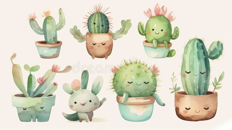Cute cacti on a white background. stock photos.