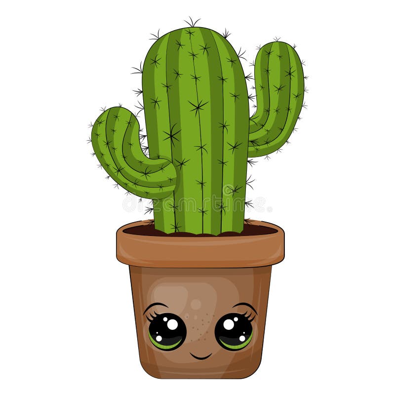 Cute kawaii cactus in pots. Cartoon style. Vector images on a