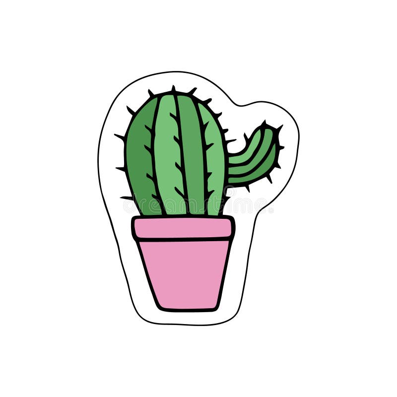 Cute cactus in pink pot stock vector. Illustration of cacti - 103649112