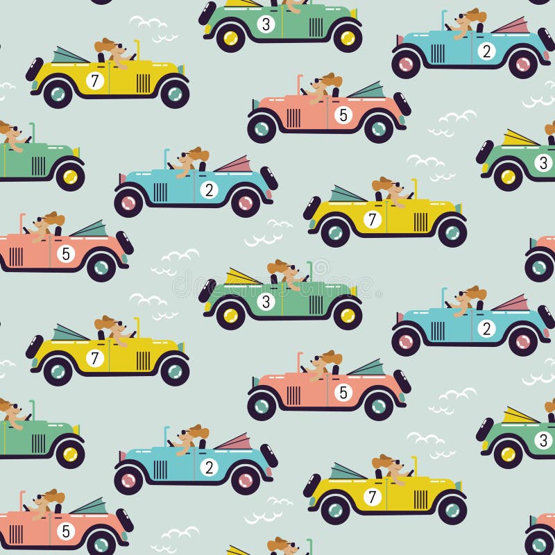 Cute Car Race Seamless Vector Pattern. Stock Vector - Illustration of  fabric, giftwrap: 118936201