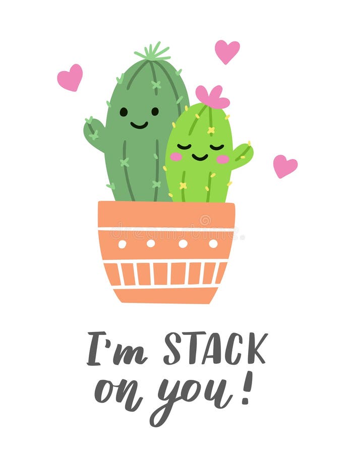Cute Card With Loving Cacti Stock Vector Illustration Of Bright Lettering