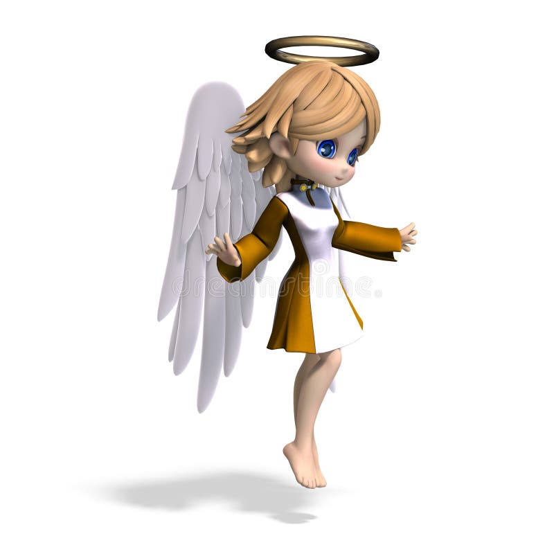 Cute Cartoon Angel with Wings and Halo Stock Illustration