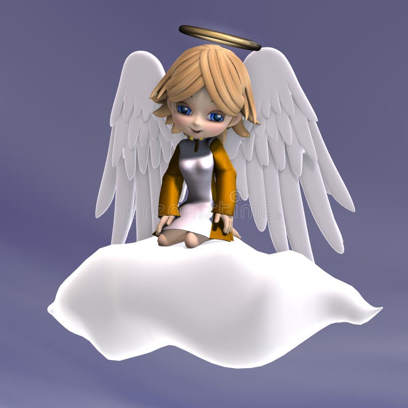 Cute Cartoon Angel With Wings And Halo Stock Illustration