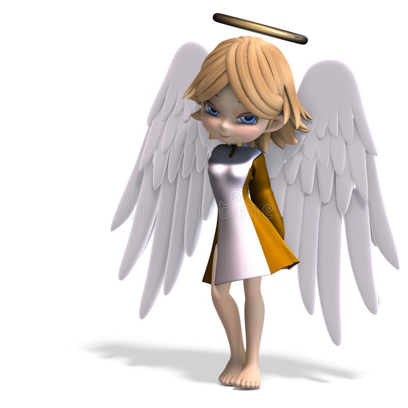 Cute cartoon angel with wings and halo. 3D