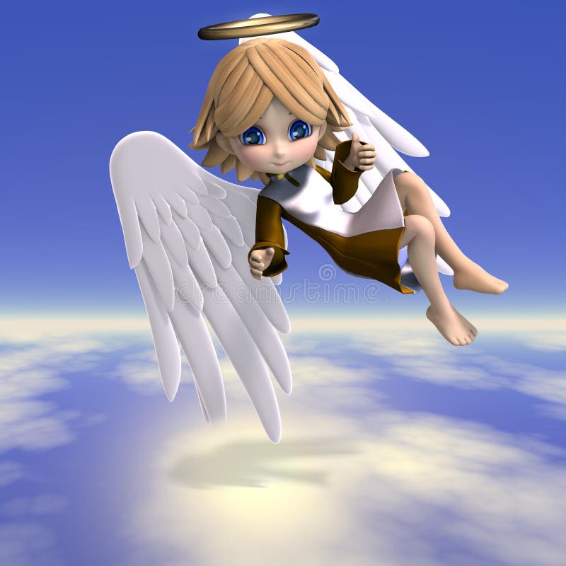 Cute cartoon angel with wings and halo. 3D