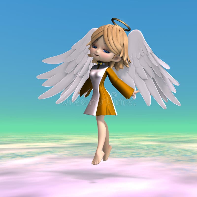 Cute Cartoon Angel with Wings and Halo. 3D Stock Illustration