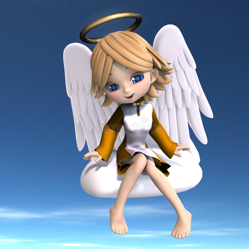 Cute Cartoon Angel With Wings And Halo. 3D Stock Illustration