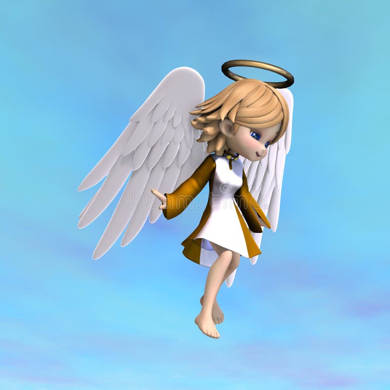 Cute Cartoon Angel with Wings and Halo. 3D Stock Illustration