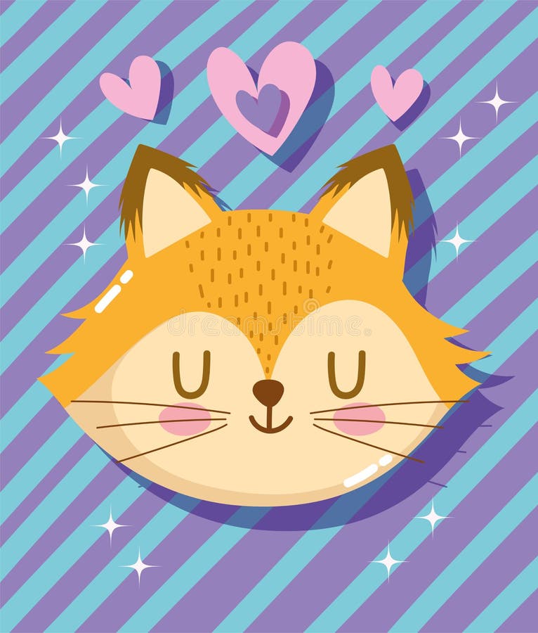 Cute Cartoon Animal Adorable Wild Character Little Fox Face Hearts Stripes Background Stock Vector - Illustration of vector, kids: 191565096 Cute Cartoon Animal Adorable Wild Character Little Fox Face Hearts Stripes Background Stock Vector - Illustration of vector, kids: 191565096