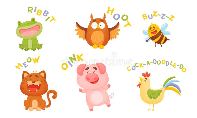 Cute Cartoon Animal Making Sounds Vector Illustrations Set Stock Vector -  Illustration of cheerful, cute: 180087788