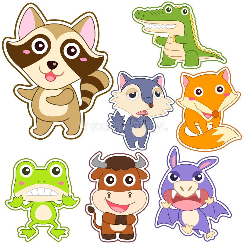 Six Cute Cartoon Animal Head Stock Vector - Illustration of collection