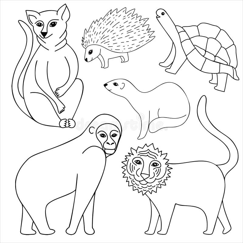 Cute Cartoon Animals for Coloring and Colors Design. Outlined Clip Art  Vector for Coloring Book, Sticker Stock Vector - Illustration of turtle,  crayon: 193504702