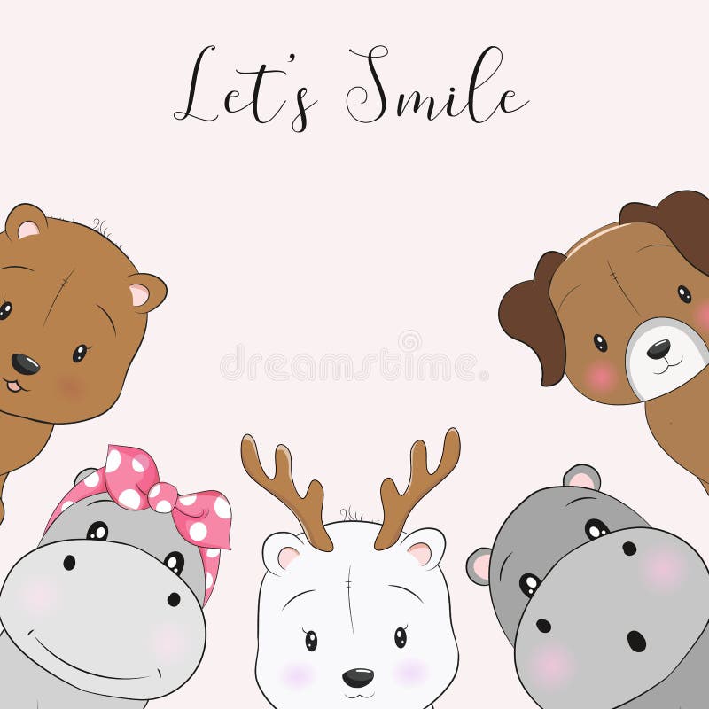 Cute Cartoon Animals Happy Smile Stock Vector - Illustration of concept,  funny: 132218354