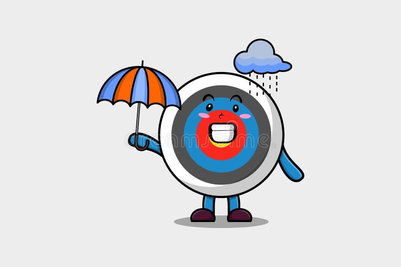 Cute Cartoon Archery Target in Rain Using Umbrella Stock Illustration