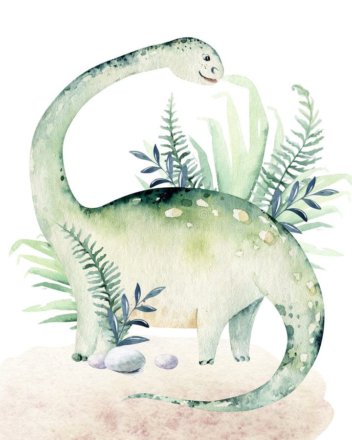 Cute cartoon baby dinosaurs collection watercolor illustration, hand painted dino isolated on a white background for nursery poster decoration. Rex children funny. Cute cartoon baby dinosaurs collection watercolor illustration, hand painted dino isolated on a white background for nursery poster decoration. Rex children funny