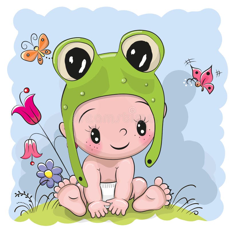 Cute Cartoon Baby in a froggy hat