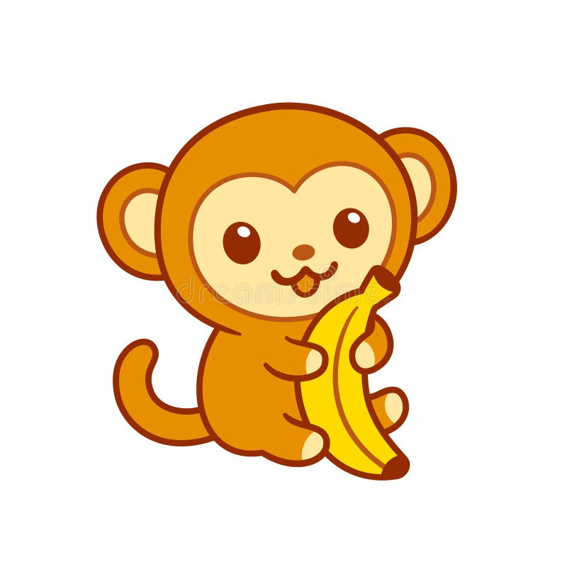 Cute Cartoon Baby Monkey with Banana Stock Vector - Illustration of  friendly, character: 142243904