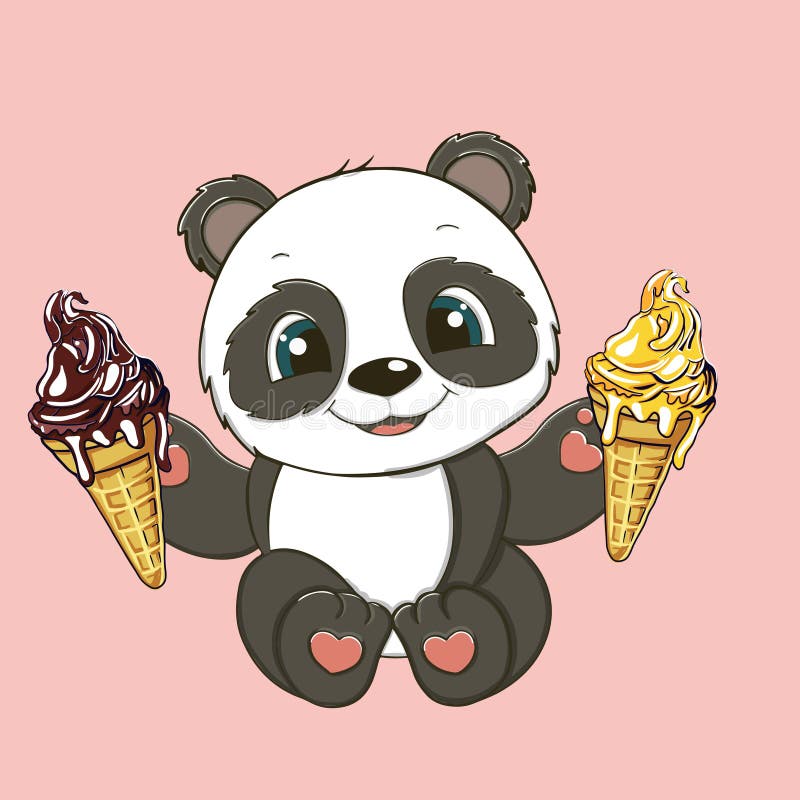Cute Cartoon Baby Panda with Ice Cream. Vector Illustration. Stock Vector -  Illustration of summer, isolated: 223532488