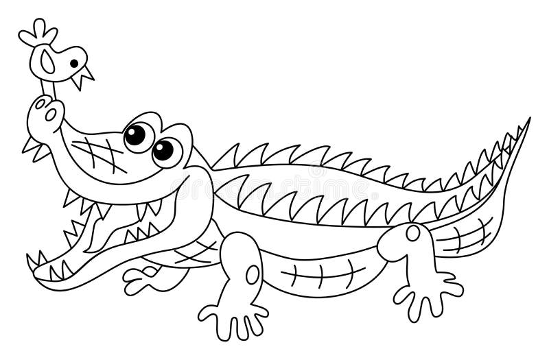 Cute Cartoon Crocodile with the Bird. Vector Colouring Crocodile Stock  Vector - Illustration of fauna, wild: 229569044