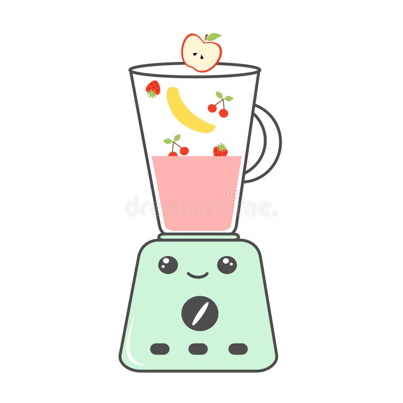 Cute Cartoon Blender with Fruits Funny Illustration on White Background