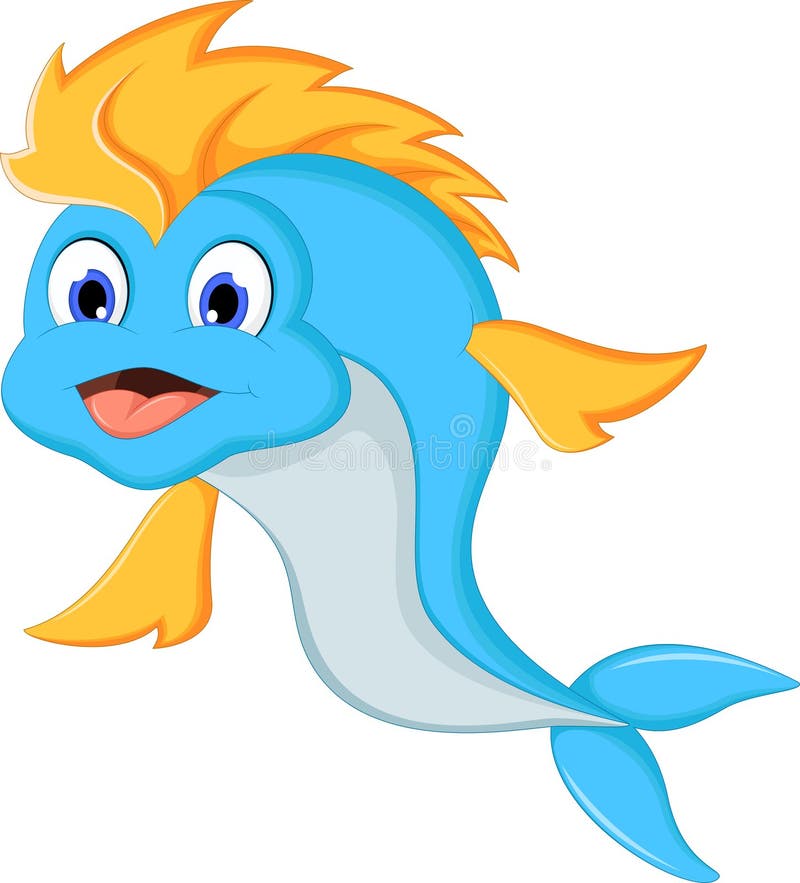 Cute cartoon blue fish stock illustration. Illustration of
