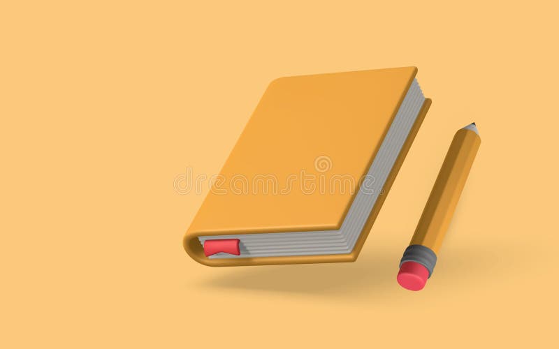 Cute cartoon book and pencil. Realistic 3d school object. Vector illustration royalty free illustration