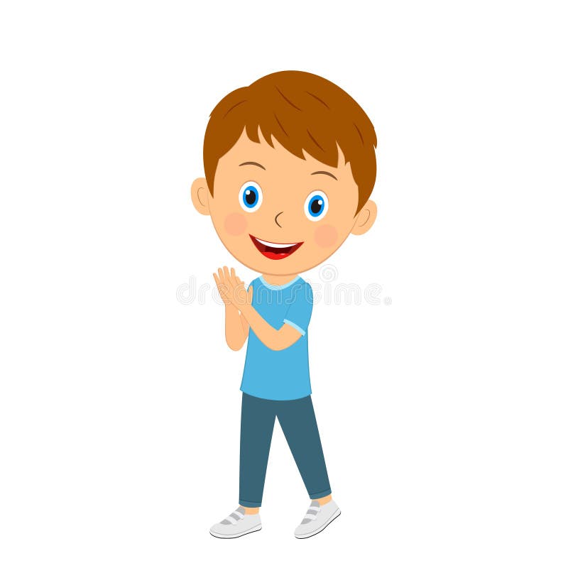 Cute Cartoon Boy Clap His Hands Stock Vector - Illustration of kids, hand:  207664828