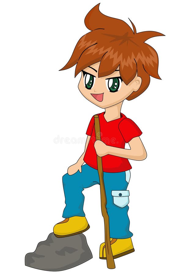 Cute Cartoon Boy Hiking