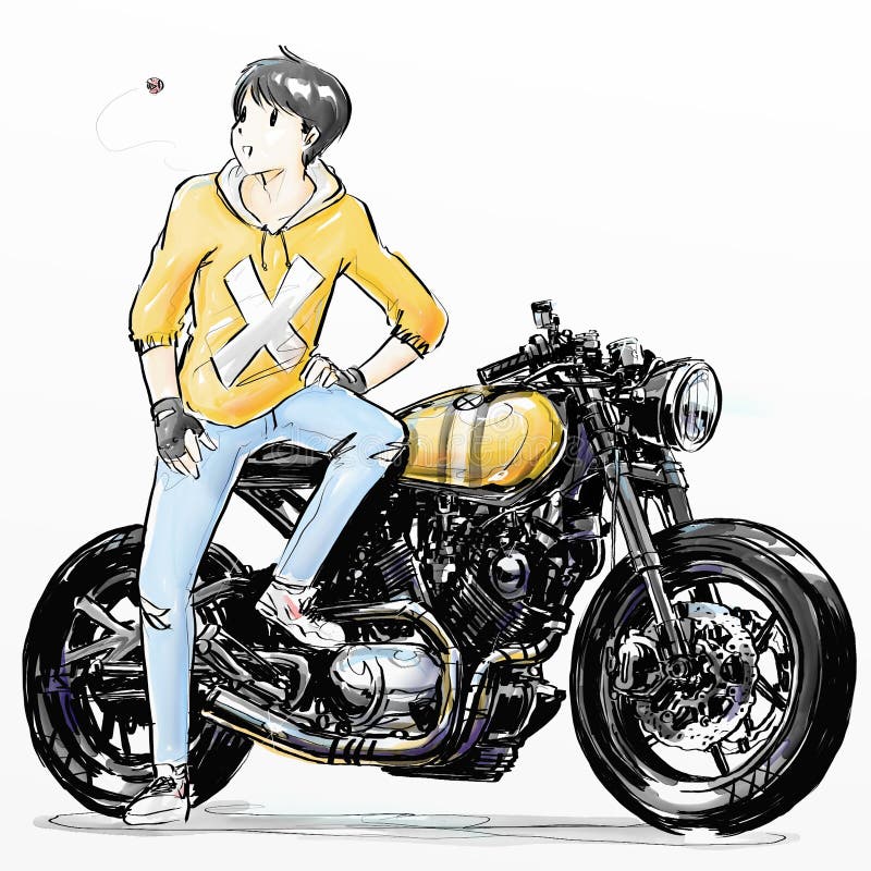 Cute Cartoon Boy Riding Her Motorcycle Stock Illustration - Illustration of  handle, draw: 79793611