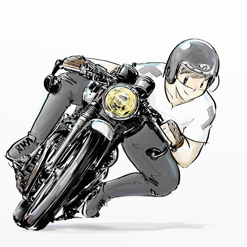 Cute cartoon boy riding motorcycle