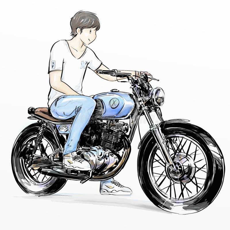 Lindo, caricatura, niño, equitación, motocicleta Colección de ilustraciones