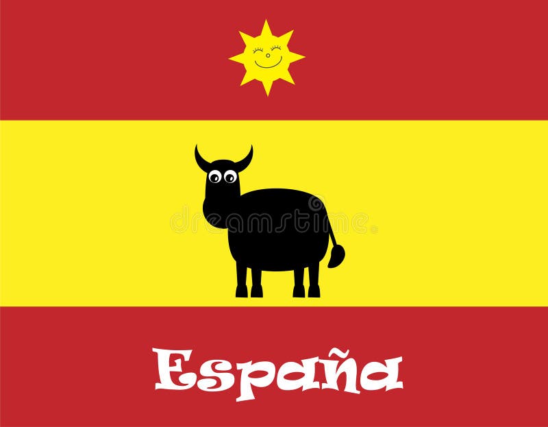 Cute Cartoon Bull, Spanish Flag & Sun Stock Vector - Illustration of cute,  flags: 15850523
