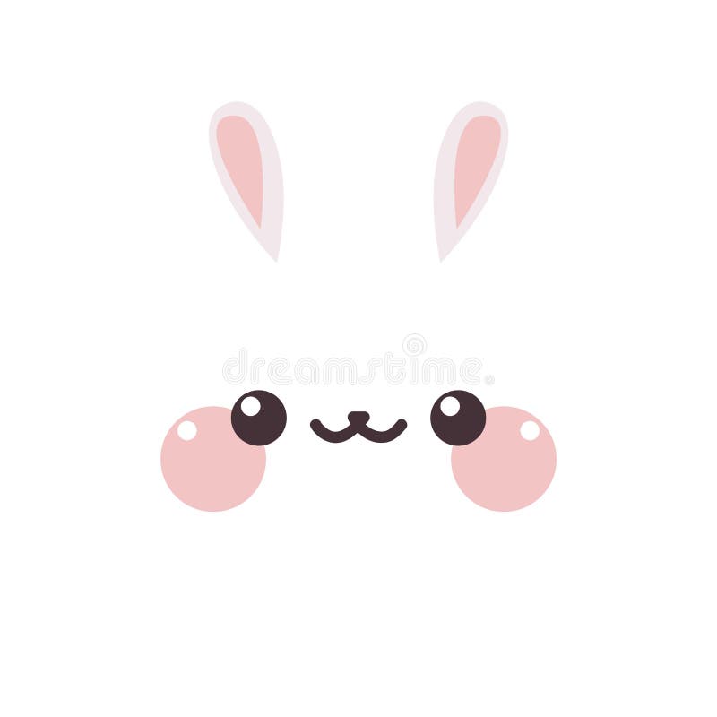 Cute Rabbit Bunny Face In Kawaii Style Vector Clip Art Stock