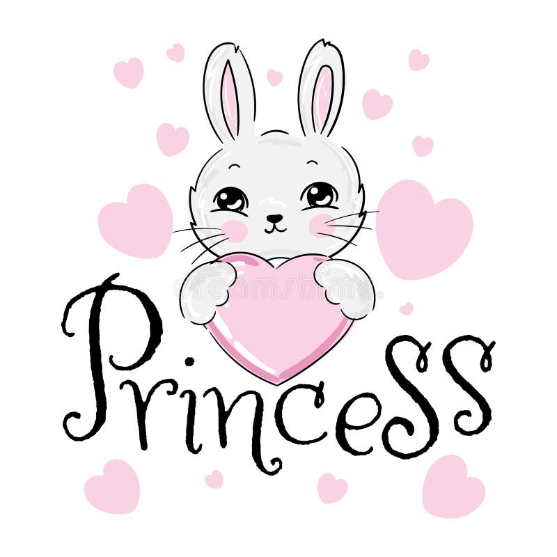 Cute Cartoon Bunny Girl With Inscription Princess Rabbit Stock Vector Illustration Of Fashion