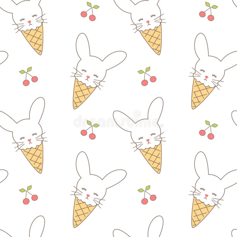 Cute Cartoon Bunny Rabbit Ice Cream Seamless Pattern Background