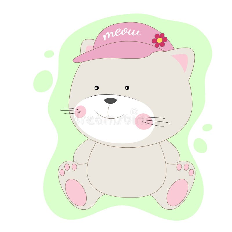 Cute Cartoon Cat in Cap. Greeting Card. Stock Vector - Illustration of ...